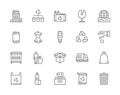 Set of Garbage Line Icons. Dumpster, Beer Can, Broken Glass, Apple Core and more