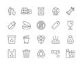 Set of Garbage Line Icons. Waste Factory, Trash Truck, Container and more. Royalty Free Stock Photo