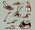 Set. Garden equipment. Illustration in the style of careless sketch and scrapbooking. Royalty Free Stock Photo