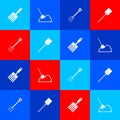 Set Garden fork, Shovel in the ground, pitchfork and shovel icon. Vector