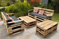 A set of garden furniture from wooden warehouse pallets Royalty Free Stock Photo