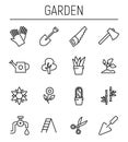 Set of garden icons in modern thin line style.