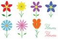 Set of garden and meadow symbols of flowers. Royalty Free Stock Photo