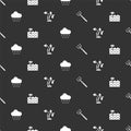 Set Garden pitchfork, bed, Cloud with rain and Strawberry bush on seamless pattern. Vector Royalty Free Stock Photo