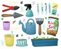 set of garden supplies and seedling illustration