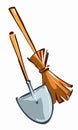 A set of garden tools: shovel, broom. Vector illustration.