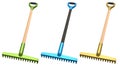 Set of garden tools and supplies for gardener and flower pots in garden