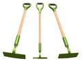 Set of garden tools and supplies for gardener and flower pots in garden