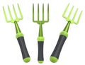 Set of garden tools and supplies for gardener and flower pots in garden