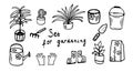 Set of gardening and seeding activities, thin line icons. Contains icons as garden, sprinkler irrigation, outdoor Royalty Free Stock Photo