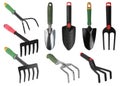 Set of gardening tools, hand Trowels and hand forks isolated Royalty Free Stock Photo