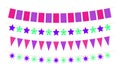 Set of garland and bunting isolated on white background. Colorful decoration, flags for party, birthday. Pennants for fair Royalty Free Stock Photo