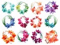 set of garland clip art orchids that can be peeled off in pastel colors, watercolor style