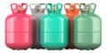 Set of gas cylinders with freon, 3D rendering Royalty Free Stock Photo