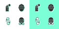 Set Gas mask, Paint spray can, Handcuffs and Special forces soldier icon. Vector