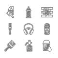 Set Gas mask, Paint spray gun, bucket, can, brush, Painting the house and Car painting icon. Vector