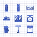 Set Gas stove, Electric heater, Oven, Scales, Measuring cup, iron, Digital alarm clock and Blender icon. Vector