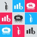 Set Gasoline pump nozzle, Pie chart infographic and dollar and Oil railway cistern icon. Vector Royalty Free Stock Photo