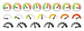 Set of gauge measuring indicator icons. Speedometer, measure indicator, gauge meter icon collection. Set of scale, level of