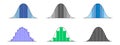 Set of Gaussian or normal distribution histograms. Bell curve templates with columns. Probability theory concept