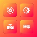 Set Gear and arrows as workflow, Clock gear, Car DVR and Cash back icon. Vector Royalty Free Stock Photo