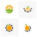 Set of Gear with Modern fresh orange logo vector illustration, Fresh Orange Slice Logo Design Template