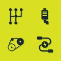 Set Gear shifter, Car battery jumper power cable, Timing belt kit and muffler icon. Vector