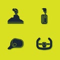 Set Gear shifter, Sport steering wheel, Car mirror and icon. Vector Royalty Free Stock Photo