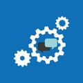 set gears with bubble speak chat icon design