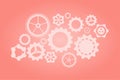 Set of gears. Gears on a pink coral colors background. Vector illustration. Working gear. Machinery gear. Pin gear. Progresiruet