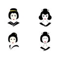 Set of Geisha face icon illustration