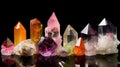 Set of gemstones crystals. Minerals for esoteric crystal ritual. spiritual Magic practice, relaxation, meditation, life