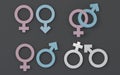 Set of Gender symbols. Abstract Male and Female 3d sign icon, Man and Woman blue Royalty Free Stock Photo