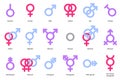 Set of gender symbols of man, woman, gay, lesbian, bisexual, transgender atc Royalty Free Stock Photo