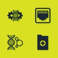 Set Gene editing, Clinical record, Genetic engineering and Network port cable socket icon. Vector Royalty Free Stock Photo