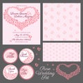 Set of gentle wedding cards with rose heart