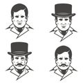 Set of gentleman heads with moustache isolated on white background. Images for logo, label, emblem, sign. Vector illustration.