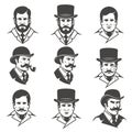 Set of gentleman`s heads isolated on white background . Design e