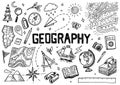 Set of geography symbols. Equipments for web banners. Vintage outline sketch for web banners. Doodle style. Education Royalty Free Stock Photo