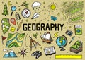 Set of geography symbols. Equipments for web banners. Vintage outline sketch for web banners. Doodle style. Education