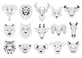 Set of Geometric abstract animals. Black animals on white background. Trendy mono line vector design