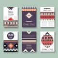 Set of geometric abstract colorful flyers. ethnic style brochure templates. collection of modern tribal cards. Royalty Free Stock Photo