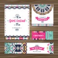 Set of geometric boho colorful flyers. Vector decorative ethnic greeting card or invitation design background