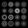 Set of 16 geometric circular Spirograph elements. Collection of abstract shapes for certificate, diploma, secure paper