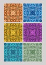 Set of geometric cubist patterns, tiles in different color variants, orange, blue, yellow, purple, green Royalty Free Stock Photo