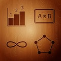 Set Geometric figure Pentagonal prism, Graph, schedule, chart, diagram, Infinity and Chalkboard on wooden background