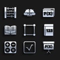 Set Geometric figure Square, root, Chalkboard, Book with word mathematics, Calculator, Open book, Function mathematical
