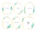 Set of geometric frame with leaves watercolor, Botanical composition, Decorative element for wedding card.