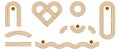 Set of geometric linear shapes in boho style. Arcs and arches of wavy lines.