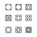 Set of geometric linear shapes. Square figures with different patterns. Collection of linear rectangular icons